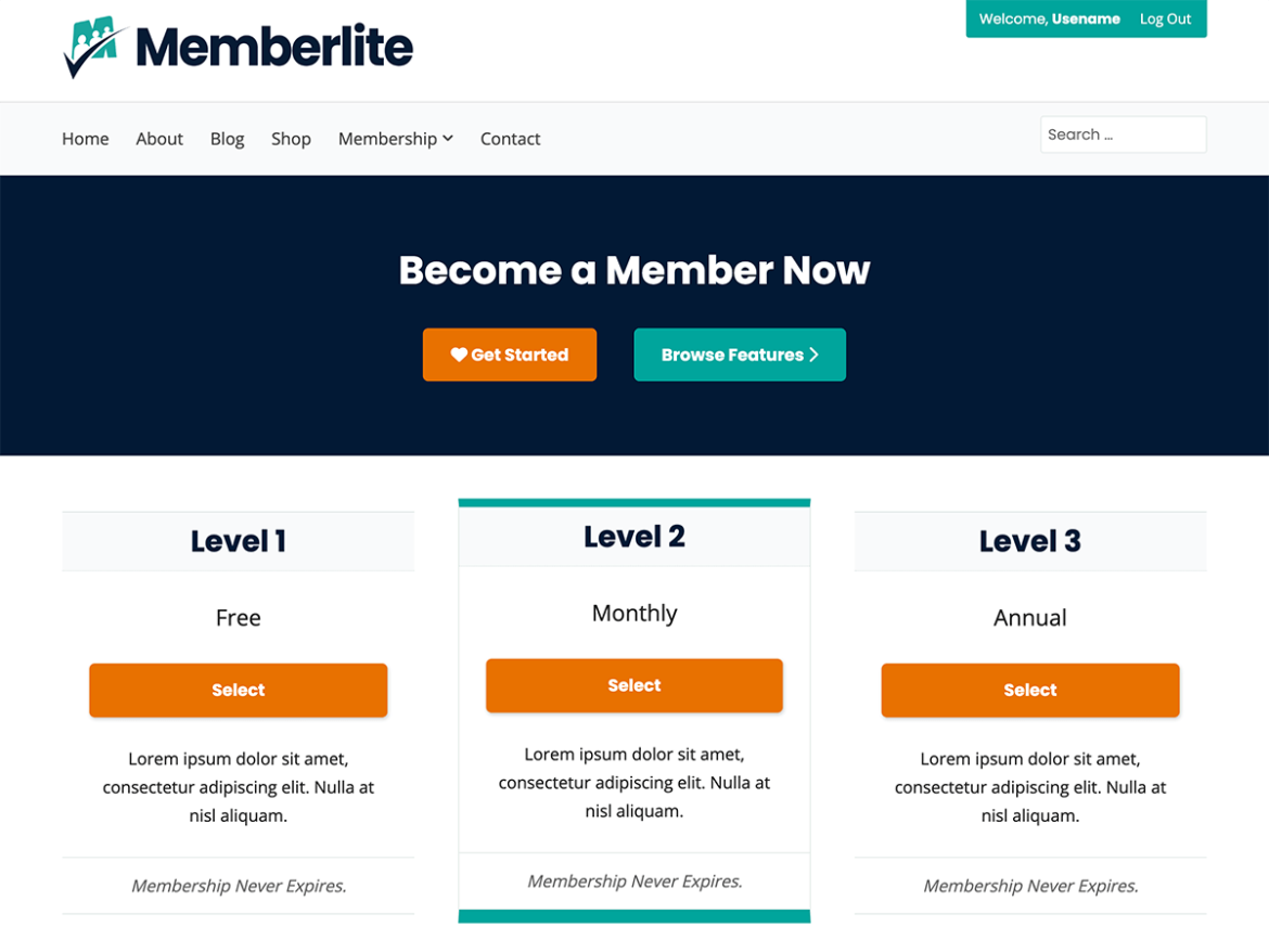 Memberlite 5.0 Demo Screenshot